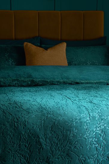 Buy Teal Blue Sprig Embossed Fleece Duvet Cover and Pillowcase Set from Next Luxembourg