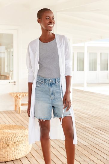 Long white sheer cardigan sale