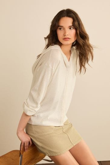 Buy Ecru Cream Hooded Cardigan from Next Luxembourg