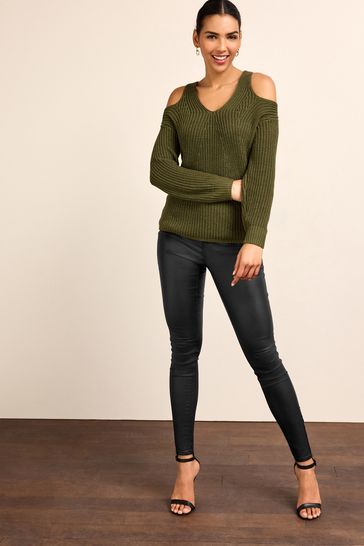 Cold shoulder v neck sweater sale