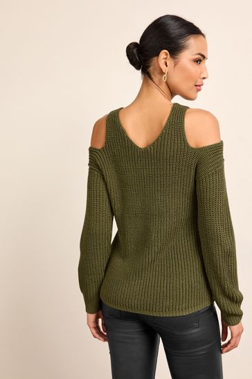 Cold shoulder v neck sweater top