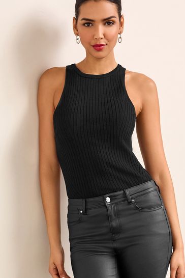 Black ribbed halter top deals
