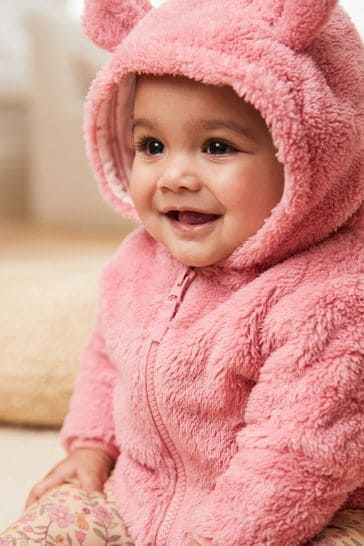 Pink Baby Cosy Teddy Borg Fleece Bear Jacket (0mths-2yrs)