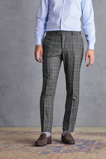 Grey check slim fit trousers discount