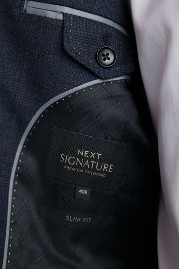 Buy Navy Blue Slim Fit Signature Cerruti Wool Check Suit Jacket