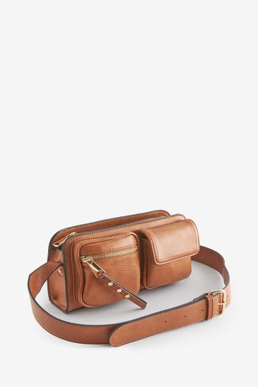 Tan Brown Utility Pocket Cross Body Bag