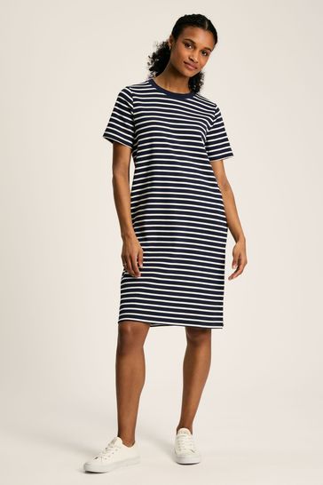 Joules Eden Navy & White Striped Short Sleeve Jersey Dress With Pockets