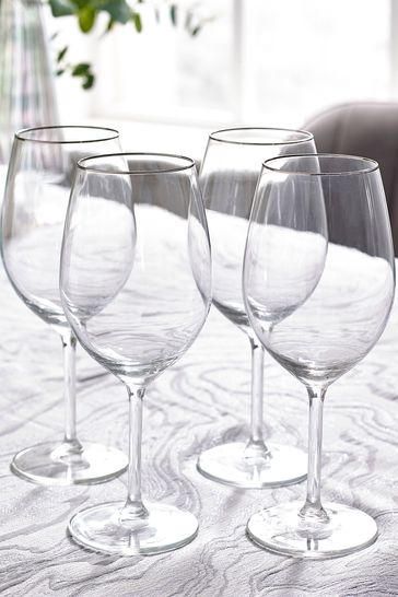Buy Set of 4 Silver Nova Rim Wine Glasses from Next Luxembourg