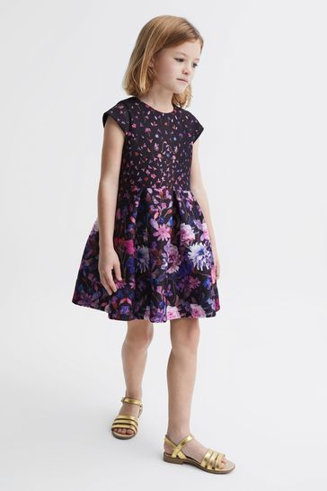 Reiss Purple Serafina Junior Scuba Floral Printed Dress