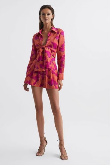 Buy Reiss Pink Orange Corrine Tie Front Shirt from Next Luxembourg