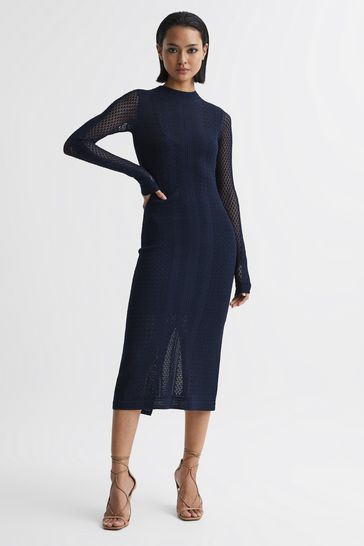 Buy Reiss Navy Lilibet Knitted Bodycon Midi Dress from Next Bahrain