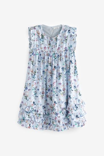 Buy Blue Floral Ruffle Satin Dress 3mths 16yrs from Next Luxembourg