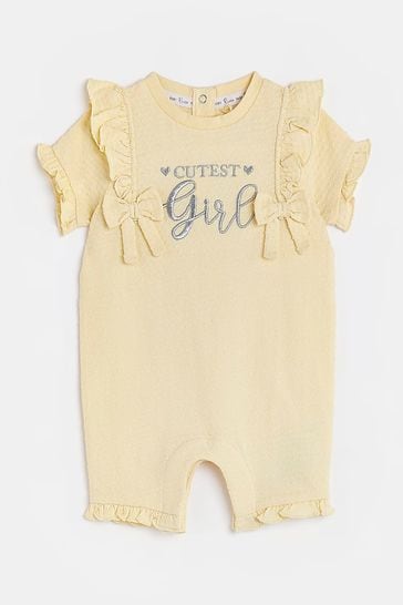 Buy River Island Yellow Baby Girls Cutest Girl Dobby Romper from