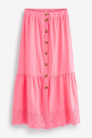 Pink button midi skirt store