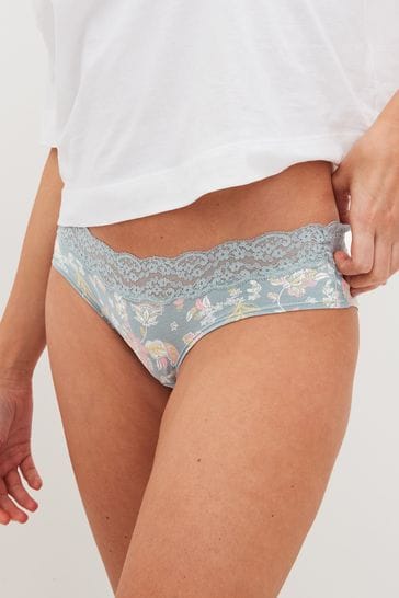 Pink/Green Paisley Floral Print Short Cotton & Lace Knickers 4 Pack