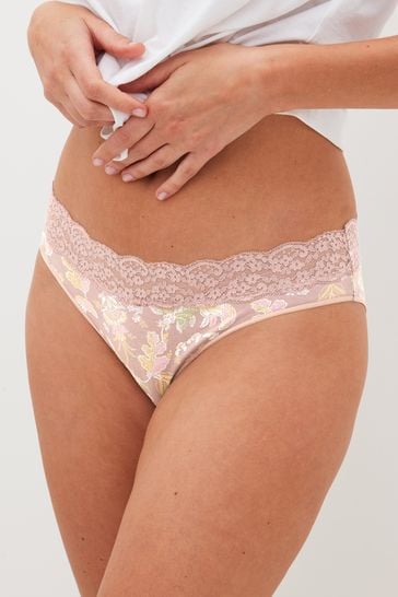 Pink/Green Paisley Floral Print High Leg Cotton & Lace Knickers 4 Pack