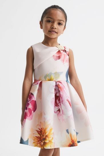 Reiss Pink Emily Senior Scuba Floral Printed Dress