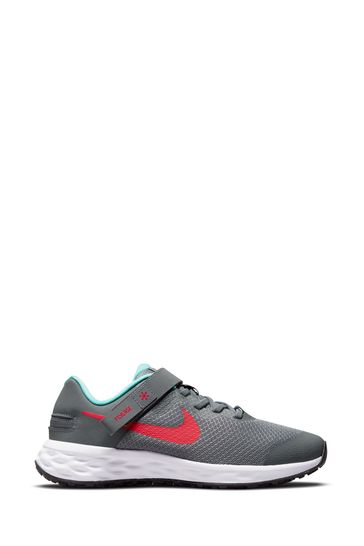 Nike Grey/Red Revolution 6 Flyease Youth Trainers