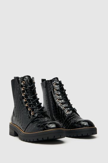 Black croc combat sale boots