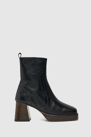Schuh Cora Black Leather Platfrom Boots