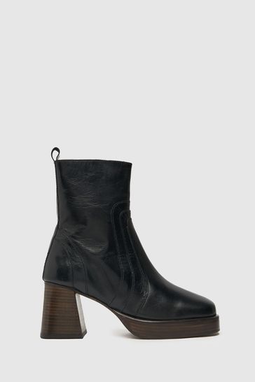 Buy Schuh Cora Black Leather Platfrom Boots from Next Luxembourg