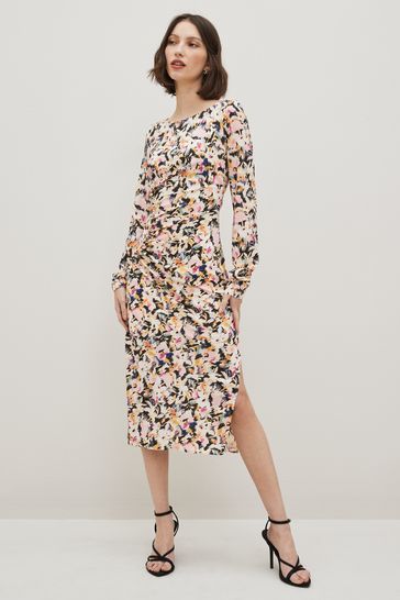 Patrizia Pepe Black/Pink Lightweight Floral Long Sleeve Midi Dress