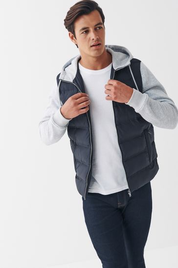 Buy Navy Blue Grey Jersey Sleeve Puffer Jacket from Next Ireland