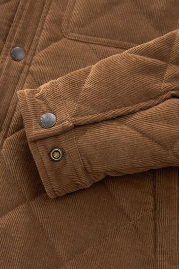 Buy Neutral Borg Lined Diamond Quilt Cord Collared Shacket from