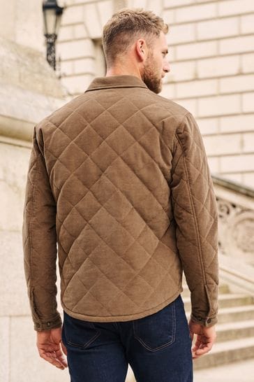 Buy Neutral Borg Lined Diamond Quilt Cord Collared Shacket from Next USA