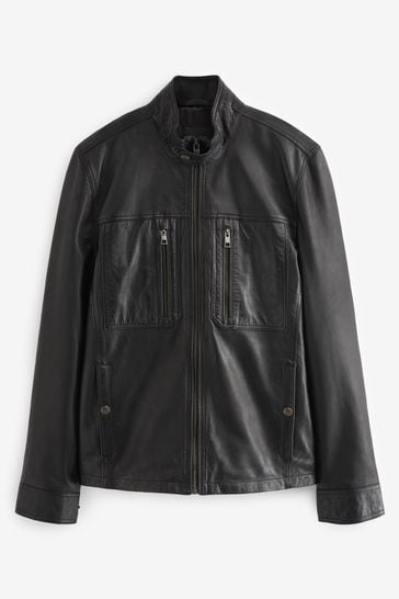 Buy Black Leather Signature Utility Jacket from Next Luxembourg