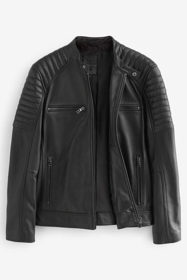 Leather quilt racer jacket sales