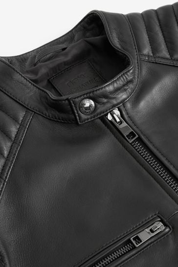 Buy Black Leather Quilted Racer Jacket from Next Luxembourg