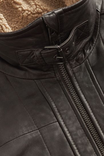 Leather 2024 borg jacket