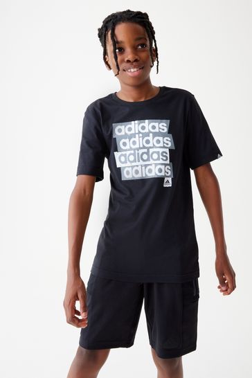 adidas Black Lin Repeat T-Shirt Kids