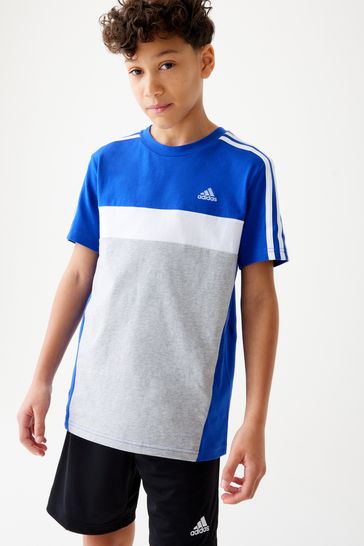 adidas Blue Sportswear Tiberio 3-Stripes Colorblock Cotton T-Shirt Kids