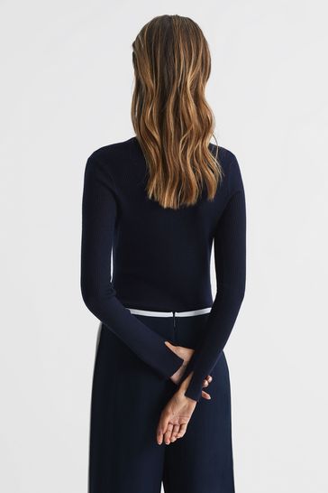 Buy Reiss Navy Arabella Silk Wool Blend Ribbed Cardigan from Next