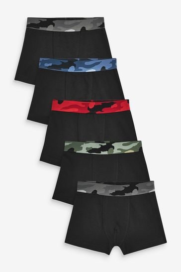 Black Camouflage Waistband Trunks 5 Pack (3-16yrs)