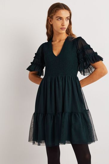Boden Green Tulle Smocked Mini Party Dress