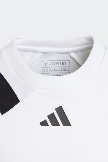 Adidas white striped t shirt outlet