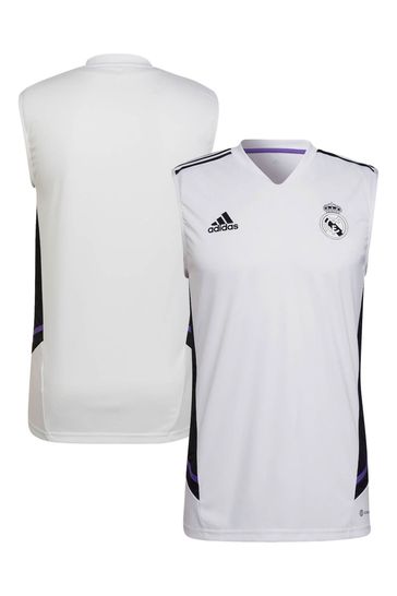 Camiseta de fútbol sin mangas blanca del Real Madrid de Adidas
