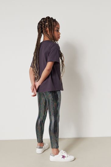 Silver Holographic Sparkle Sequin Leggings 3 16yrs