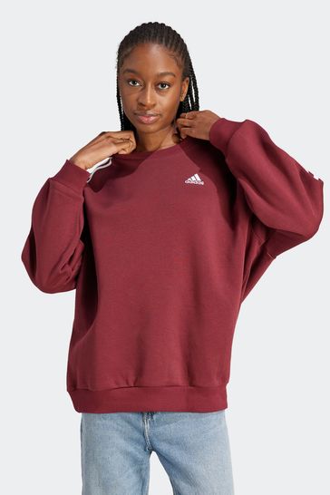 adidas Red Oversized Sportswear Essentials 3-Stripes Fleece Sweatshirt