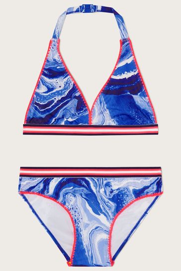 Monsoon Blue Marble Trim Triangle Bikini Set