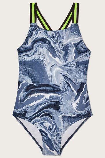 Buy Monsoon Marble Strap Blue Swimsuit from Next Ireland
