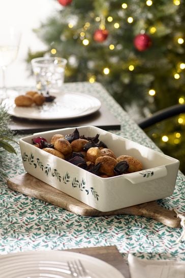 White Christmas Mistletoe Roasting Dish