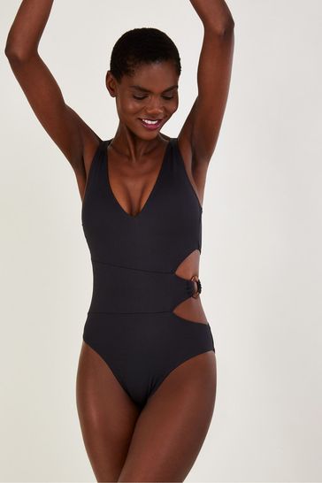 Monsoon Plain Cut-Out O-Ring Black Swimsuit With Recycled Polyester