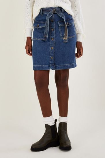 Buy Monsoon Blue Denim Button Through Belted Skirt With