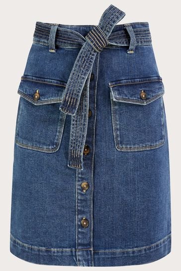 Buy Monsoon Blue Denim Button Through Belted Skirt With