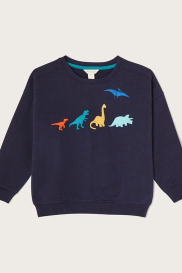 Monsoon Blue Dinosaur Embroidered Oversized Sweatshirt