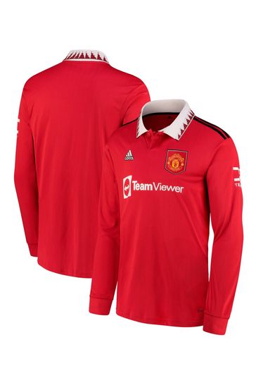 adidas Red Blank Manchester United Home 2022-23 Long Sleeve Football Shirt